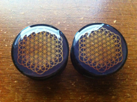 Gold Flower of Life Plugs/Gauges (Buy 2 Pairs, Get 1 Pair Free!)