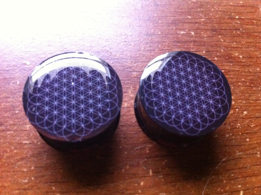 Black Flower of Life Plugs/Gauges (Buy 2 Pairs, Get 1 Pair Free!)