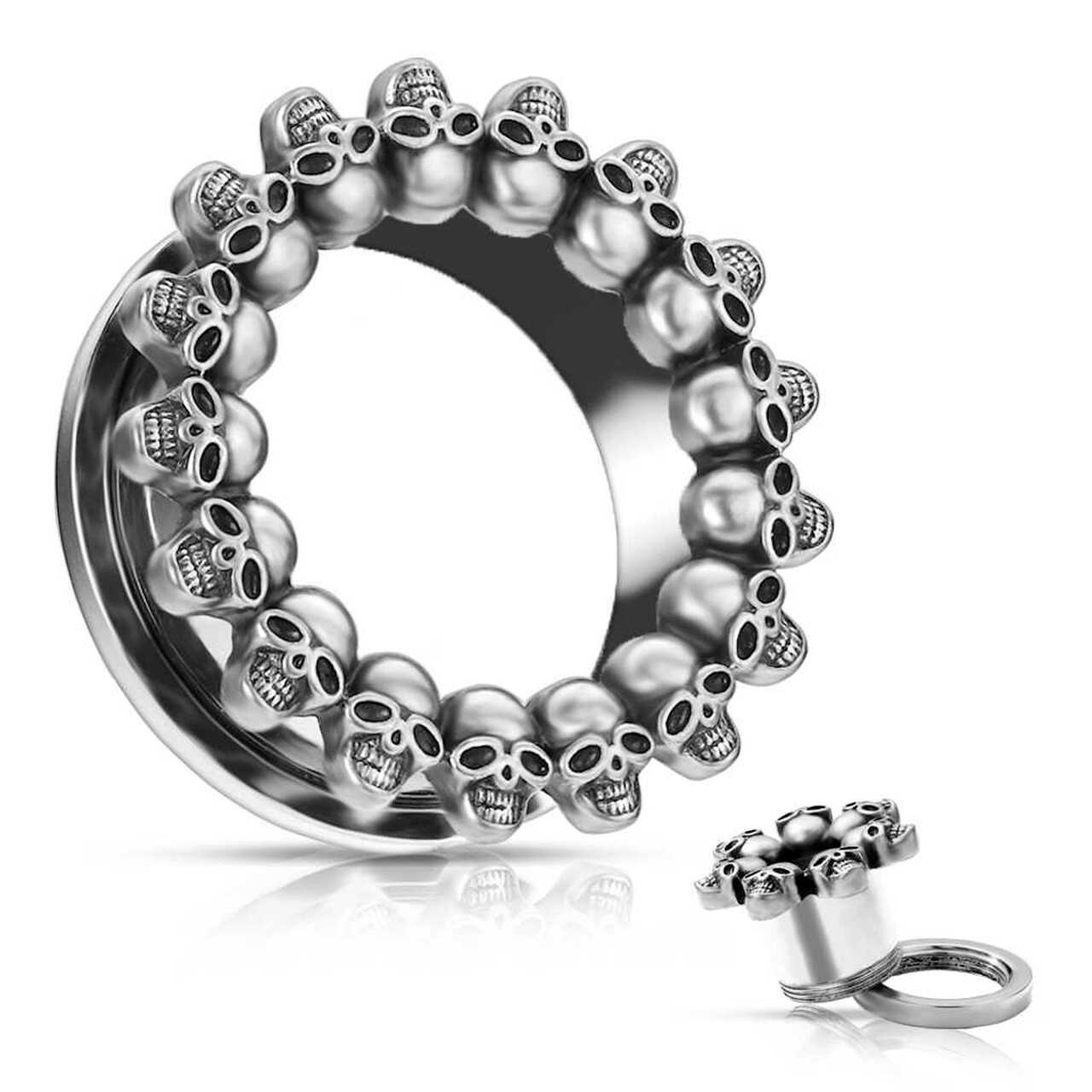 Túneles/calibradores Circle of Skulls con ajuste por tornillo (¡Compre 2 pares y obtenga 1 par gratis!)